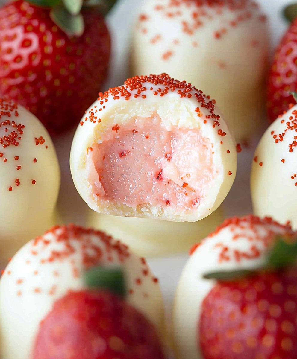 White chocolate strawberry truffles