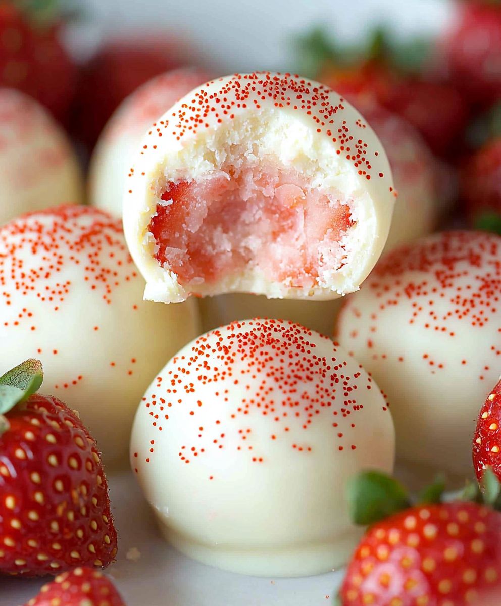 White chocolate strawberry truffles