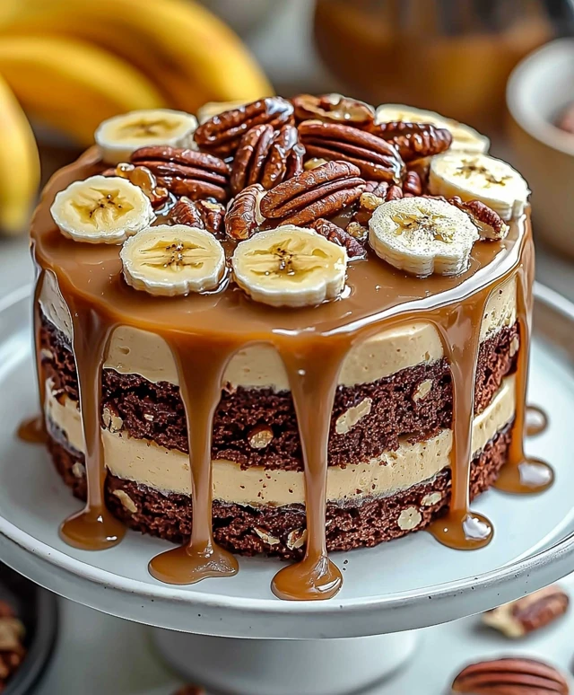 Banana Pecan Caramel Cake