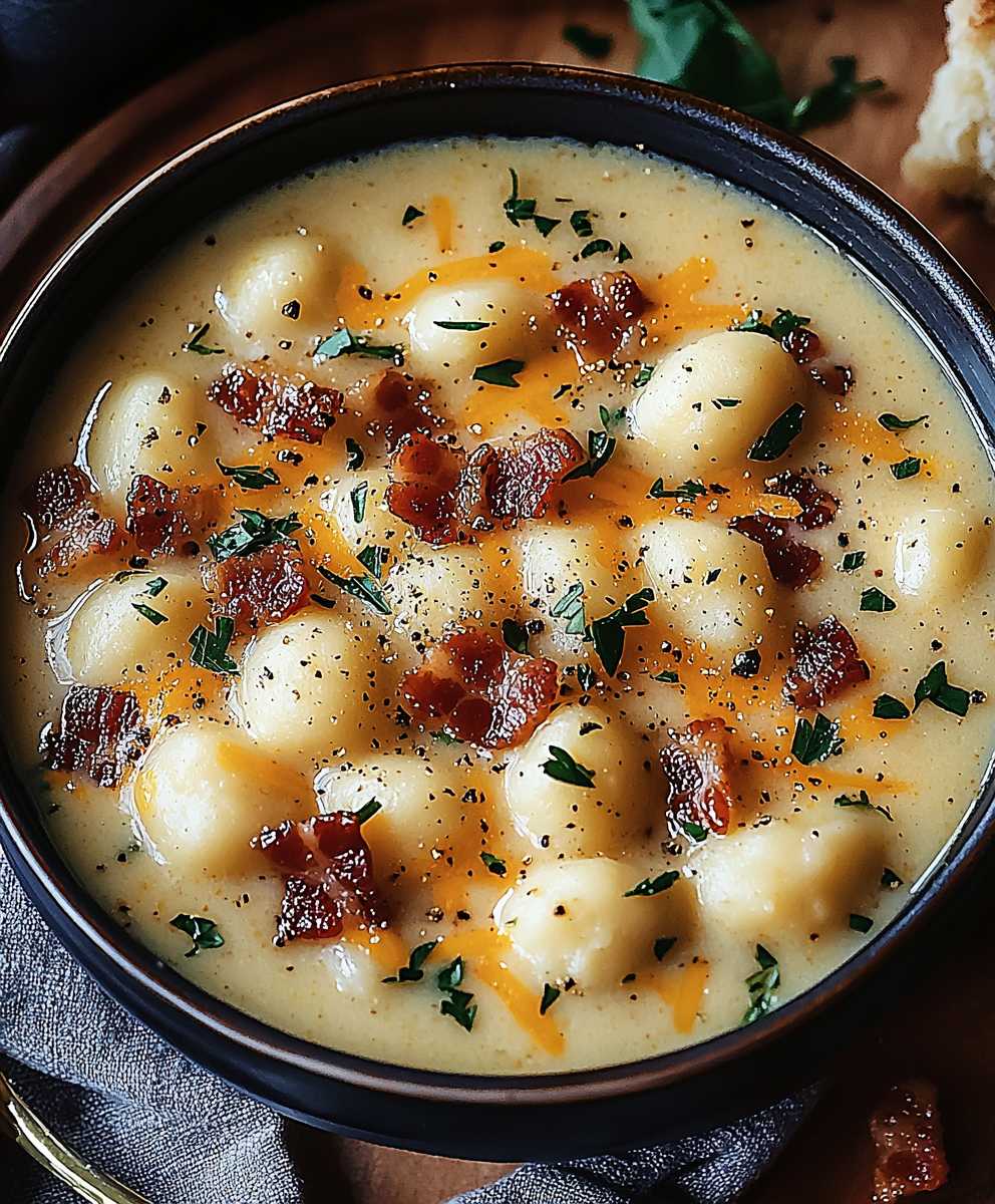 Bacon cheddar gnocchi soup