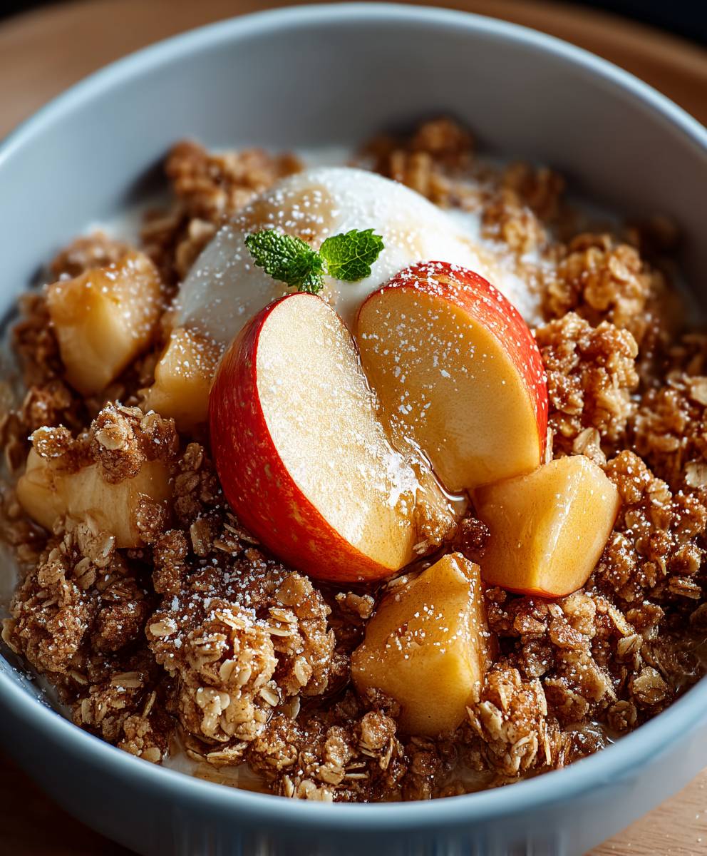 Healthy breakfast apple crumble