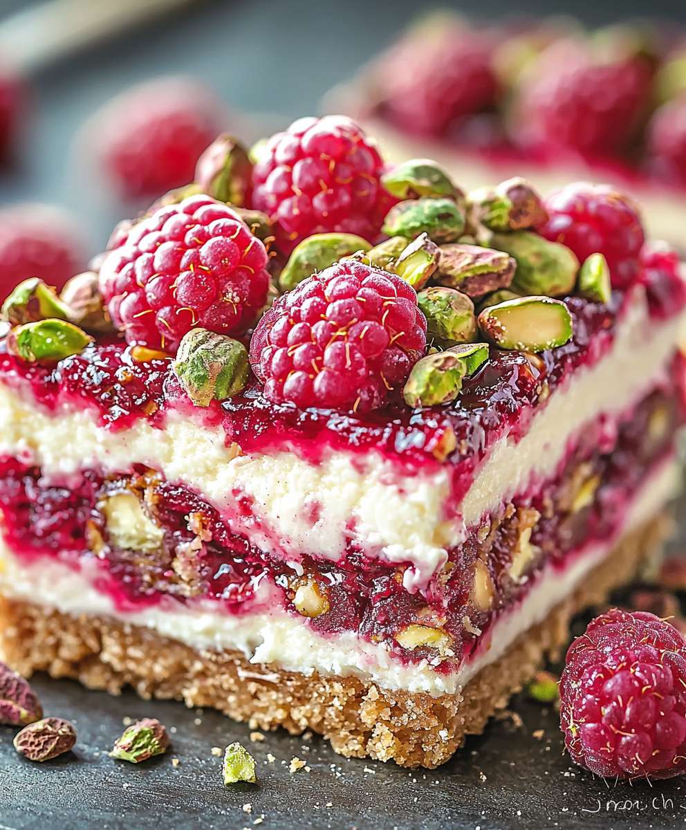Raspberry Pistachio Cheesecake Bars
