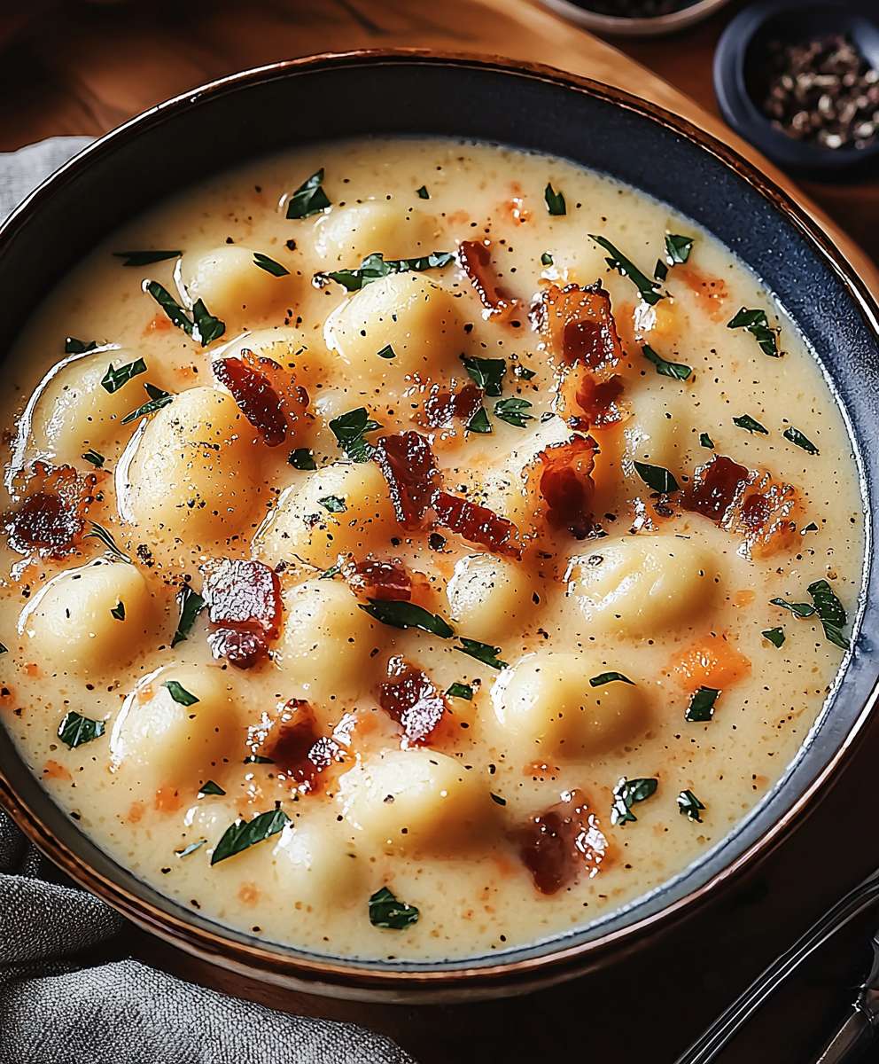 Bacon cheddar gnocchi soup
