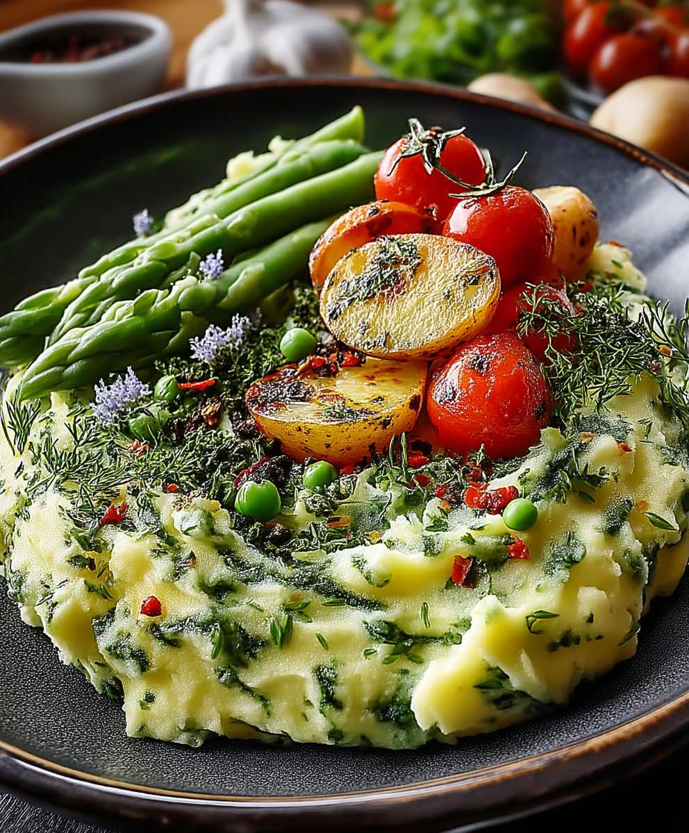 Herb mash spring vegetables