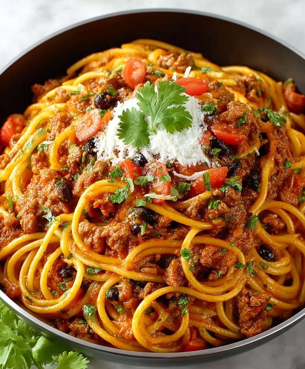 Crockpot taco spaghetti