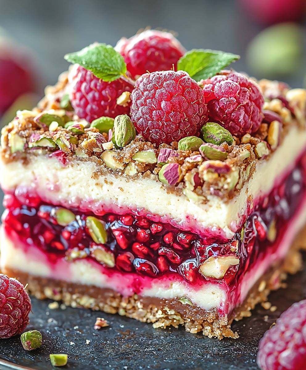 Raspberry Pistachio Cheesecake Bars
