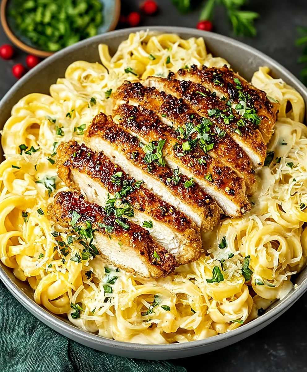 Crispy chicken creamy pasta