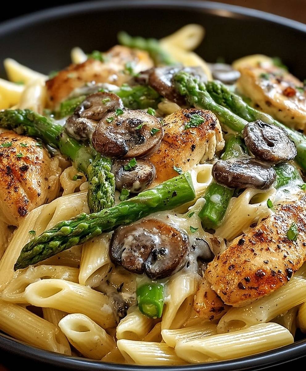 Mushroom Asparagus Chicken Penne