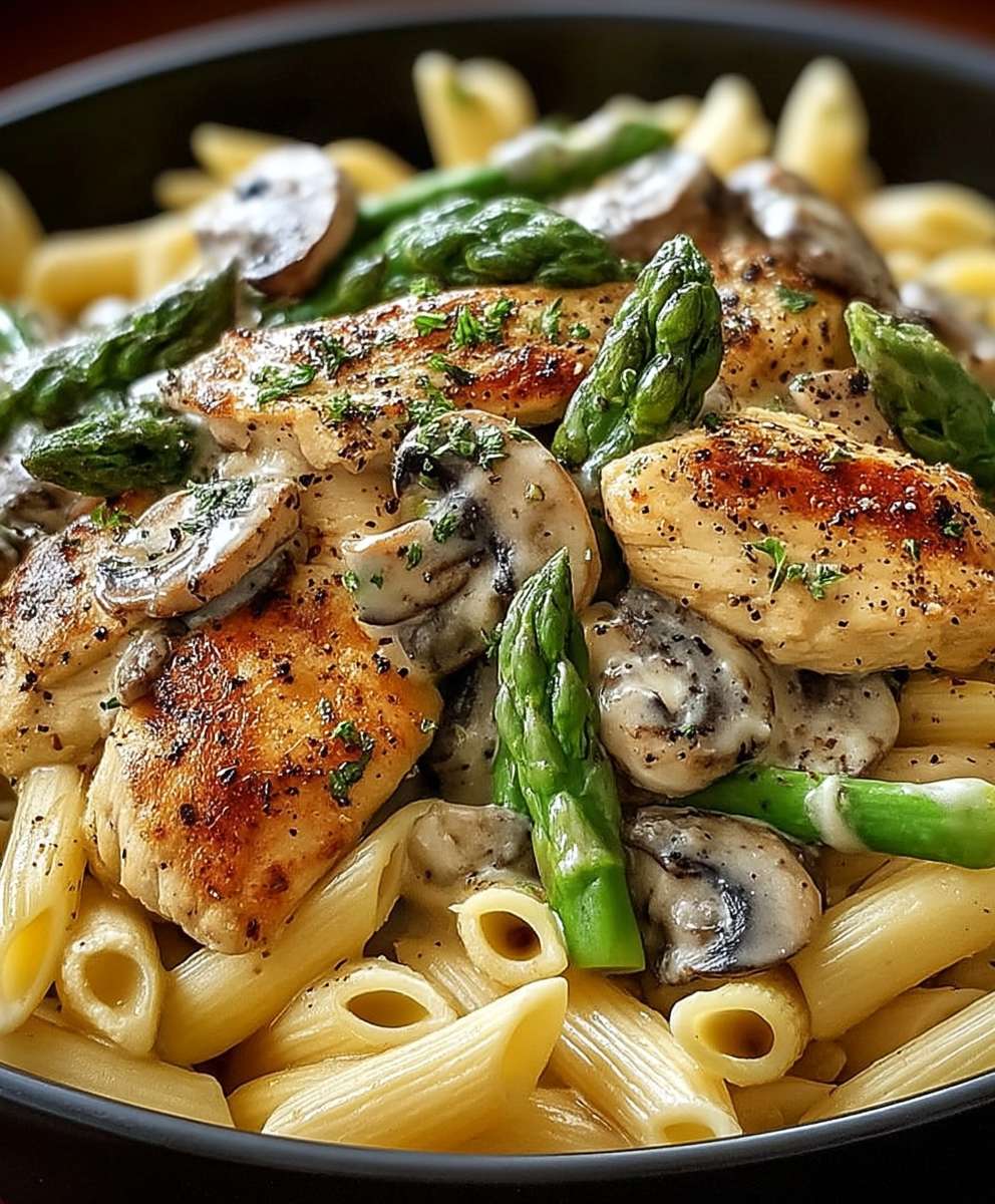 Mushroom Asparagus Chicken Penne