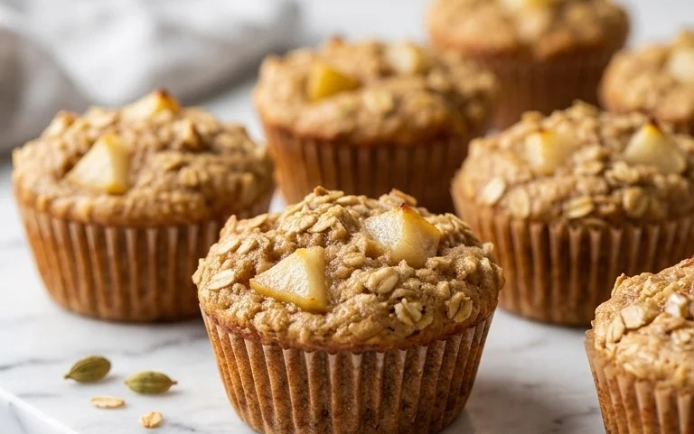 Pear Cardamom Oatmeal Muffins